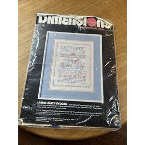 Stitchery Kit Vintage 1988 Dimensions Stamped Cross Stitch LAMBS BIRTH RECORD